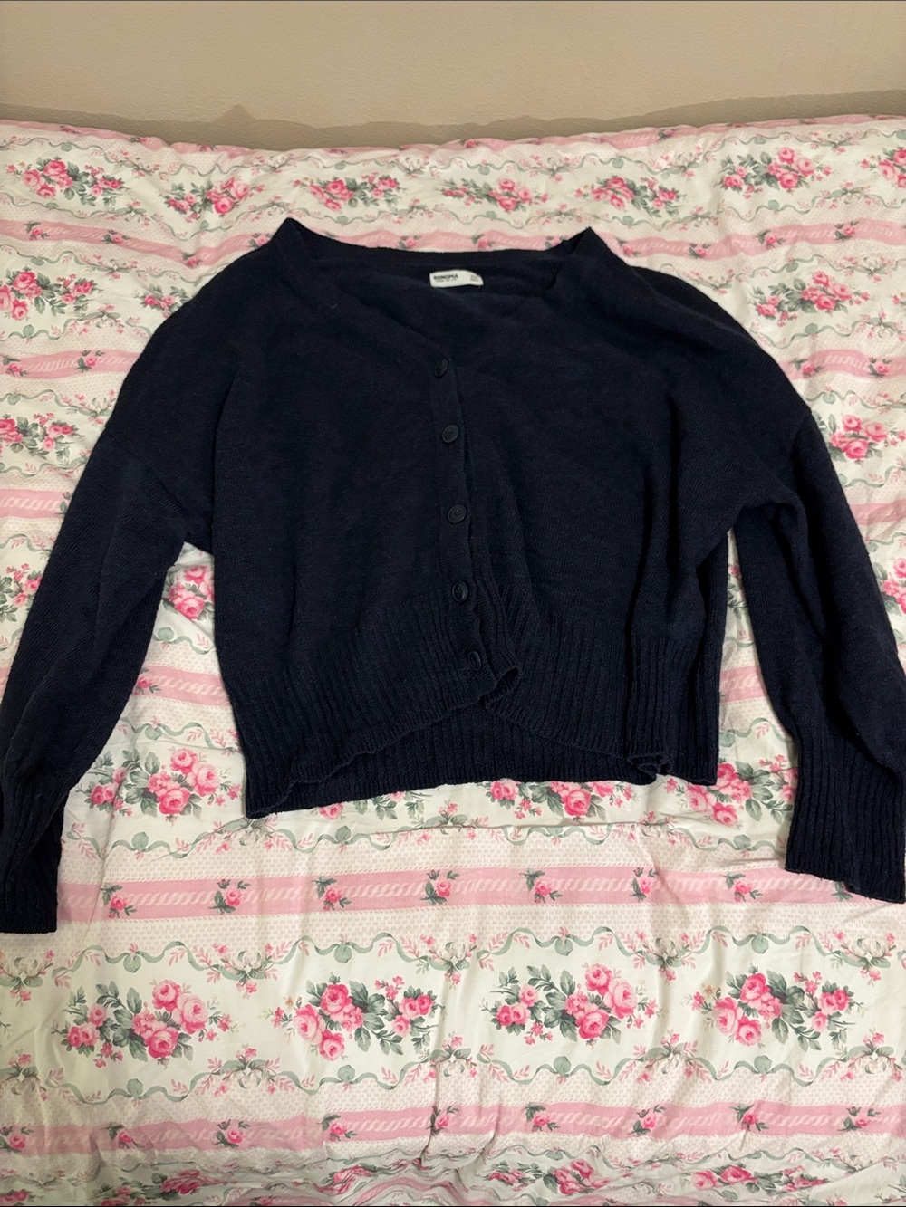 Sonoma Navy Button-Front Slightly Cropped Cardigan